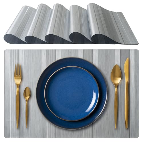 IPEA Amerikanische Tischsets 45 x 30 cm, elegant, für Abendessen, Mittagessen, Frühstück, 6 Stück, Farbe Silber, waschbar, hitzebeständig, rutschfest, schmutzabweisend für Küchen- und Esszimmertisch von IPEA