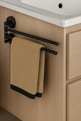 IPEA Handtuchhalter zur Wandmontage oder Badezimmermöbel – 2 Plätze – kein Bohren erforderlich – 180° – modernes Design – doppelter beweglicher Handtuchhalter – Handtuchhalter zum Kleben für von IPEA