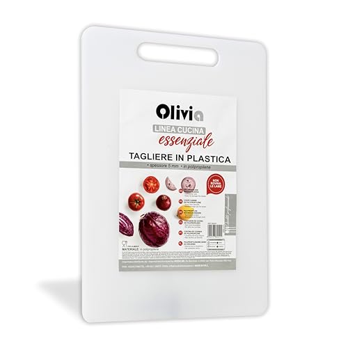 IPEA Rechteckiges Schneidebrett aus Kunststoff für Gemüse, Obst, Lebensmittel – 30 x 20 cm – Mehrzweck-Küchenbrett zum Schneiden und Servieren von Vorspeisen, Brot, Käse – waschbares Tablett – Weiß von IPEA