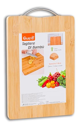IPEA Schneidebrett Holz Rechteckiges mit Metallgriff für Gemüse, Obst, Salami – Mehrzweck-Küchenbrett zum Schneiden und Servieren von Vorspeisen, Brot, Gemüse, Käse – Bambus-Tablett von IPEA
