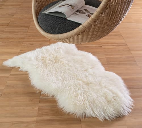 IPEA Lammfell Weiß - Teppich aus echtem Schaffell - Made in Italy - 100/110 cm - Natürliche Lammfell Teppich Wohnzimmer - Weiches und Dickes Fell - Deko Fell Schlafzimmer von IPEA