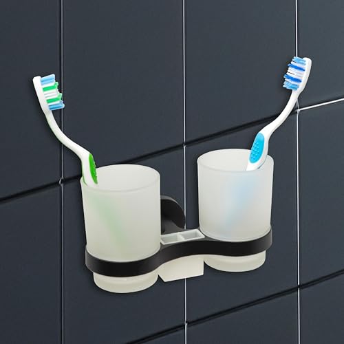 IPEA Zahnputzbecher Selbstklebender zur Wandmontage mit Doppelbecher - Kein Bohren erforderlich - Modernes Design - Zahnbürstenhalter für Zahnbürsten und Zahnpasta für Bad, Dusche – Schwarze-Halterung IPEA Zahnputzbecher Selbstklebender zur Wandmontage mit Doppelbecher - Kein Bohren erforderlich - Modernes Design - Zahnbürstenhalter für Zahnbürsten und Zahnpasta für Bad, Dusche – Schwarze-Halterung von IPEA