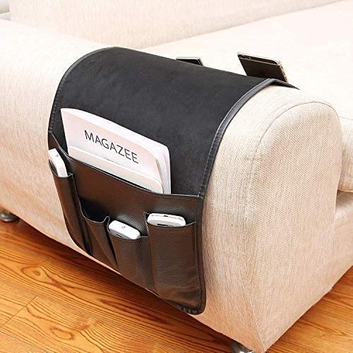 Sofa Armlehnen Organizer aus Leder und Samt Platzsparender Rutschfest für Couch oder Sessel Bett Storage Tasche TV Fernbedienung Halterung Leicht zur Reiningung für Handy Buch Zeitschriften Bleistift von IPENNY