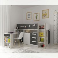 Hochbett 6020 Anthrazitweiß mit ausziehbarem Schreibtisch von IPERBRIKO