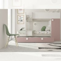 Schlafzimmer mit Etagenbett und Ausziehbett mit integriertem Kleiderschrank in Altweiß und Altrosa von IPERBRIKO