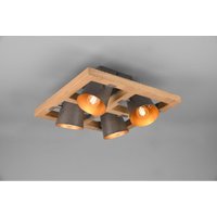 Quadratische Deckenleuchte 4 verstellbare Spots Holz und vernickeltes Metall Bell Trio Lighting von IPERBRIKO