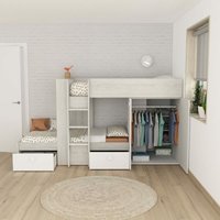 Schlafzimmer 1266 mit Etagenbett mit zwei Schubladen und weißem Vintage-Kleiderschrank von IPERBRIKO