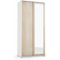 Schrank mit Schiebetüren, Spiegel, zwei Regalen und weißer Kleiderstange mit Türen aus Eichenholz von IPERBRIKO