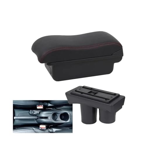 IPEVMLZ Für Citroën Für C-Elysée Auto-Armlehnenbox Aufbewahrungsbox Innenraumumbau(A2 Black red NO USB) von IPEVMLZ