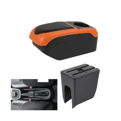 IPEVMLZ Für Dacia Für Spring Armlehnenbox Für R&enault Für K-ZE Auto Armlehnenbox Zentrale Aufbewahrungsbox Mittelkonsolenbox(Schwarz orange) von IPEVMLZ