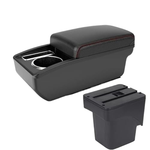 IPEVMLZ Für Focus 2 Mk2 2005 2006 2007 2008 2009 2010 2011 Mittelarmlehnen-Abteilstorage Doppelschicht(A1 Schwarz Rot KEIN USB) von IPEVMLZ