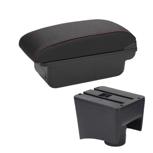 IPEVMLZ Für VW Für POLO Mk5 6R Für Vento 2012-2018 Armaturenbrettbox Mit Getränkehalter Und USB(C1 Schwarz Rot KEIN USB) von IPEVMLZ