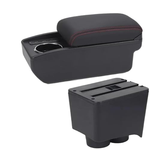 IPEVMLZ Für VW Für Polo Armlehnenbox Für VW Für Polo 9N 3 2002 2003 2004 2005 2006 2007 2008 2009 Auto Armlehnen Aufbewahrungsbox(B1 Schwarz Rot 6USB) von IPEVMLZ