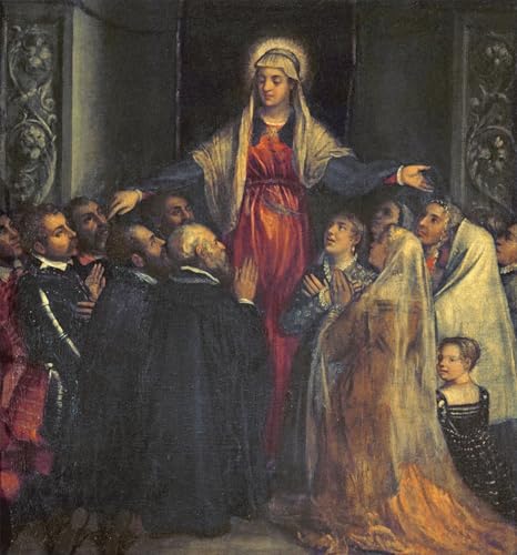 IPLUPJDY Berühmte Gemälde Gemälde Kunst Bilder Kunstdruck Leinwand Dame der Barmherzigkeit von Tiziano Vecelli Abstrakte Leinwandbilder für Wohnzimmer-Dekor 60x90cm von IPLUPJDY