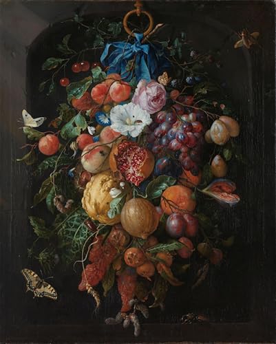 IPLUPJDY Berühmte Gemälde Gemälde Kunst Bilder Kunstdruck Leinwand Obst- und blumengirlande von jan davidsz de heem Abstrakte Leinwandbilder für Wohnzimmer-Dekor 60x90cm von IPLUPJDY