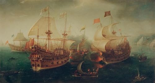 IPLUPJDY Berühmte Gemälde Gemälde Kunst Bilder Kunstdruck Leinwand Seeschlacht von Hendrick Cornelisz Vroom Abstrakte Leinwandbilder für Wohnzimmer-Dekor 60x90cm von IPLUPJDY