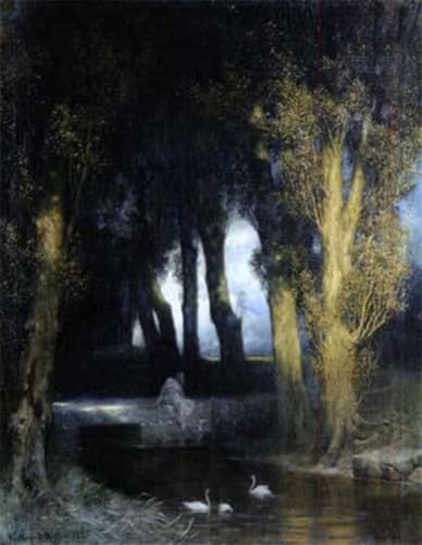 IPLUPJDY Bilder Moderne Kunst Gemälde WandgemäLde Pool mit schwänen in der abenddämmerung von ferdinand keller Leinwand Malerei Poster für Wanddekoration 60x90cm IPLUPJDY Bilder Moderne Kunst Gemälde WandgemäLde Pool mit schwänen in der abenddämmerung von ferdinand keller Leinwand Malerei Poster für Wanddekoration 60x90cm von IPLUPJDY