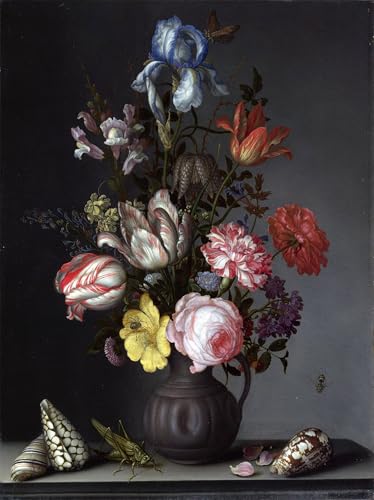 IPLUPJDY Kunstdruck Leinwand Abstrakte Leinwand Kunst Bilder Druck Wandgemälde Blumen in einer Vase mit Muscheln und Insekten von Balthasar Van Der Ast Gemälde Kunst Bilder für Wanddekoration 60x90cm von IPLUPJDY