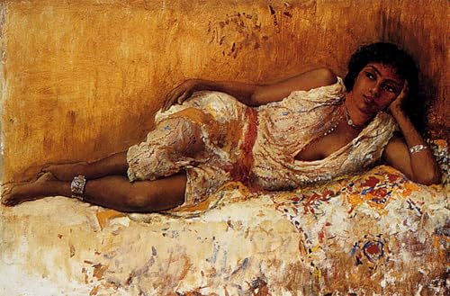 IPLUPJDY Kunstdruck Leinwand Abstrakte Leinwand Kunst Bilder Druck Wandgemälde Maurisches mädchen, das auf einer couch liegt - rabat marokko von edwin lord weeks für Wanddekoration 60x90cm von IPLUPJDY