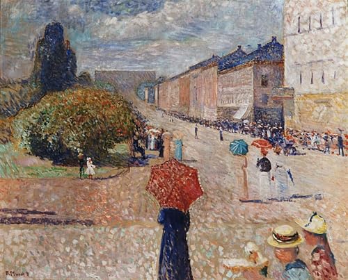 IPLUPJDY Kunstdruck Leinwand Bilder Moderne Druck Leinwand Malerei Frühlingstag in der karl-johan-straße von edvard munch Leinwanddruck Malerei für Wanddekoration 60x90cm von IPLUPJDY