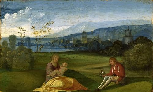 IPLUPJDY Kunstdruck Leinwand Bilder Moderne Druck Leinwand Malerei Idyllische Hirtenlandschaft Spätes Jh. von Giorgione Da Castelfranco Leinwanddruck Malerei für Wanddekoration 60x90cm von IPLUPJDY