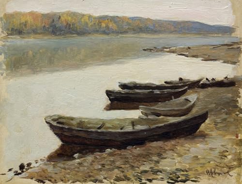 IPLUPJDY Kunstdruck Leinwand Bilder Moderne Druck Leinwand Malerei Landschaftsboote am ufer von isaac levitan Leinwanddruck Malerei für Wanddekoration 60x90cm von IPLUPJDY