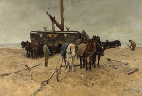 IPLUPJDY Vintage Leinwand Wandkunst Poster Bilder Leinwand Poster Druck Fischerboot Am Strand Von Anton Mauve Kunst Gemälde für Heimdekoration 60x90cm von IPLUPJDY