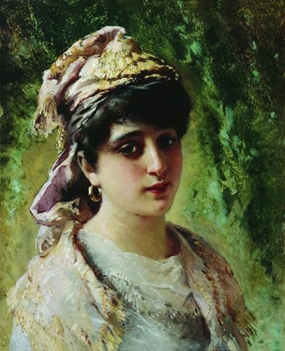 IPLUPJDY Vintage Leinwand Wandkunst Poster Bilder Leinwand Poster Druck Weiblicher Kopf von konstantin yegorovich Makovsky Kunst Gemälde für Heimdekoration 60x90cm von IPLUPJDY