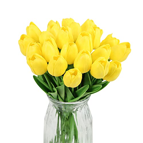 Gelbe künstliche Tulpen zur Dekoration, 24 Stück, echte Tulpen, künstliche Blumen für Tulpen, Blumenarrangements, Heimdekoration, Hochzeit, Brautstrauß, Party, Babyparty, Tafelaufsätze (gelb) von IPOPU