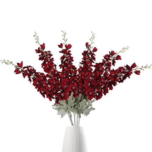 IPOPU Künstliche Ritterspornblumen, 6 Stück, rote Seidenblumen, 85.1 cm langer Stiel, künstlicher Rittersporn, Stielzweig, künstliche Blumen, Bulk für Zuhause, Hochzeitsarrangement, Dekoration (rot) von IPOPU