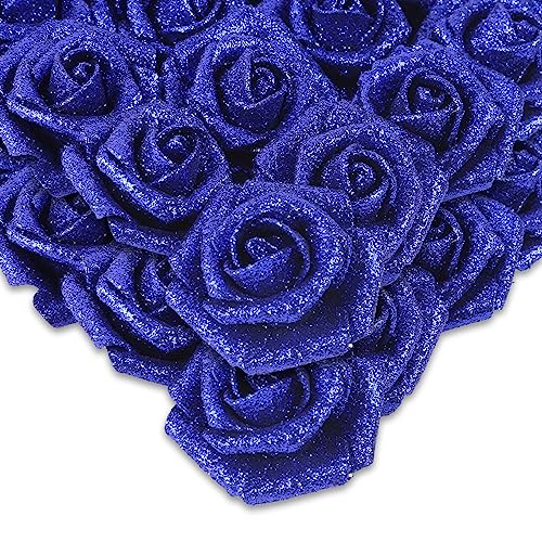 IPOPU Schaumstoff-Rosen, 50 Stück, königsblaue Glitzer-Rosen, Glitzer-Blumen, Schaumstoff-Blumen mit Stiel, für DIY-Hochzeit, Brautstrauß, Party-Dekoration (Königsblau) von IPOPU