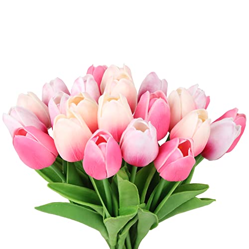 IPOPU Künstliche Tulpen, 24 Stück, mehrfarbig, rosa, künstliche Blumen, künstliche Tulpen, künstliche Tulpen, künstliche Tulpen für Tisch, Zuhause, Hochzeit, Tafelaufsätze, Dekoration (Multi Pink) von IPOPU