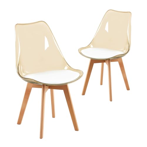 IPOTIUS 2er Set Esszimmerstühle Skandinavisch mit Brauner Transparenter Rückenlehne - Küchenstühle mit Massivholz Buchenholzbeinen und Weißem Lederpolster IPOTIUS 2er Set Esszimmerstühle Skandinavisch mit Brauner Transparenter Rückenlehne - Küchenstühle mit Massivholz Buchenholzbeinen und Weißem Lederpolster von IPOTIUS