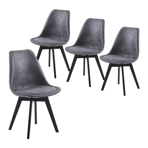 EGGREE IPOTIUS 4er Set Skandinavischen EsszimmerstüHle Wildleder Stoff, SGS Genehmigt Gepolsterte Retro Design KüChenstüHle, Massive Buche Beine Lackiert In Schwarz - Dunkelgrau von IPOTIUS