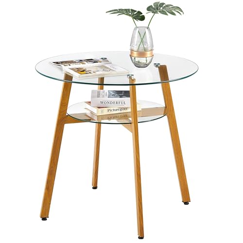 IPOTIUS 80cm Runder Glas Esstisch Skandinavisch Küchentisch Couchtisch für 2 4 Personen,mit Metallbeine Eichenfinish,80x75cm von IPOTIUS