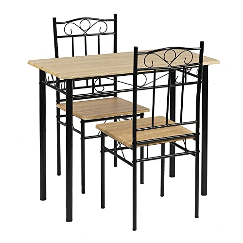 IPOTIUS Esszimmer-Set mit Esstisch und 2 Stühlen, Esstisch und Stuhl aus Buchenholzmaserung, Schwarze Metallbeine, für Esszimmer, Küche, Wohnzimmer von IPOTIUS