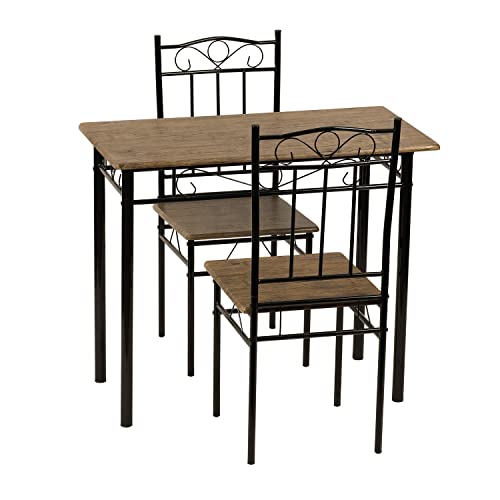 IPOTIUS Esszimmer-Set mit Esstisch und 2 Stühlen, Esstisch und Stuhl mit dunkler Holzmaserung, Schwarze Metallbeine, für Esszimmer, Küche, Wohnzimmer von IPOTIUS
