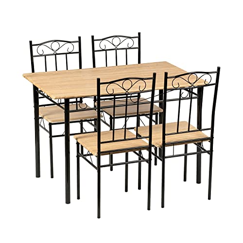 IPOTIUS Esszimmer-Set mit Esstisch und 4 Stühlen, Esstisch und Stuhl aus Buchenholz Maserung, Schwarze Metallbeine, für Esszimmer, Küche, Wohnzimmer von IPOTIUS