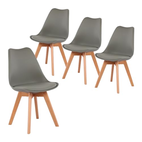 EGGREE IPOTIUS Esszimmerstuhl Skandinavisch Retro mit weicher Polsterung, SGS-Zertifiziert - Küchenstuhl Massivholz Buchenholzbeinen (4er Set, Grau) von IPOTIUS