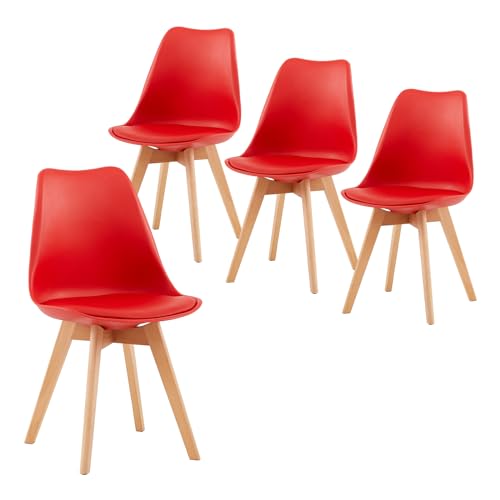 EGGREE IPOTIUS Esszimmerstuhl Skandinavisch Retro mit weicher Polsterung, SGS-Zertifiziert - Küchenstuhl Massivholz Buchenholzbeinen (4er Set, Rot) von IPOTIUS