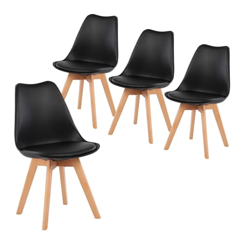 EGGREE IPOTIUS Esszimmerstuhl Skandinavisch Retro mit weicher Polsterung, SGS-Zertifiziert - Küchenstuhl Massivholz Buchenholzbeinen (4er Set, Schwarz) von IPOTIUS