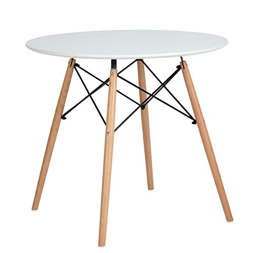 IPOTIUS Esszimmertisch aus Holz, rund, skandinavisch, für 2 bis 4 Personen, moderner Küchentisch, mit Füßen aus Holz und Metallrahmen, 80 x 74 cm von IPOTIUS