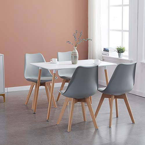 IPOTIUS Modernes Esstisch-Set, rechteckiger Tisch und Stühle mit Massivholzbeinen, Esszimmer-Set für Zuhause, Büro, Küche Modern table+4 chairs grau von IPOTIUS