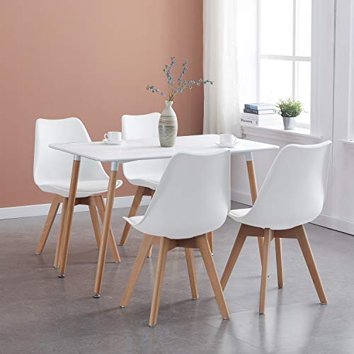 IPOTIUS Modernes Esstisch-Set, rechteckiger Tisch und Stühle mit Massivholzbeinen, Esszimmer-Set für Zuhause, Büro, Küche Modern table+4 chairs weiß von IPOTIUS