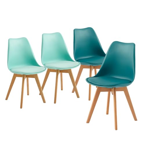 IPOTUS 4er Set Farbkombination Esszimmerstühle, Klassische Skandinavische Küchenstühle mit Retro Design für Cafe/Restaurant/Garten (2 Mintgrün+2 Türkis) von IPOTIUS