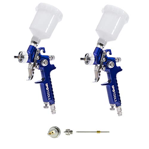 2X IPOTOOLS Mini HVLP Lackierpistole Spritzpistole 0,5 mm & 0,8 mm + 1,0 mm Düse - H2000 Profi Farbsprühsystem Spraypistole mit 125 ml Plastikbecher und Edelstahldüse 0,5 mm 0,8 mm + 1,0 mm Düsensatz von IPOTOOLS