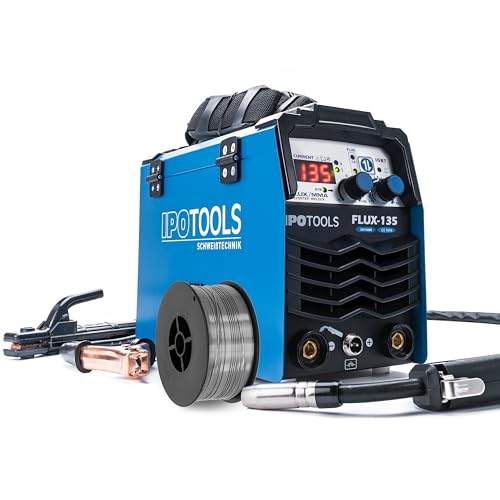 Fülldraht Schweißgerät ohne Gas IPOTOOLS Flux-135-135 A FLUX Inverter Schweißgerät ohne Gas für Schweissgerät Fülldraht 0.8mm oder 1.0mm mit MMA/IGBT / 230V / 7 Jahre Garantie von IPOTOOLS