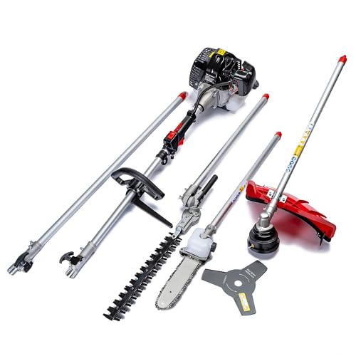 IPOTOOLS 5in1 52ccm 3PS Benzin Rasentrimmer Motorsense Freischneider Trimmer Fadenspule 3-Zahnmesser Rucksackgurt Astsäge Heckenschere TÜV geprüft von IPOTOOLS