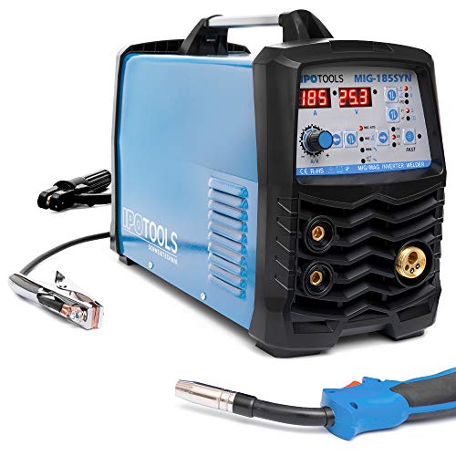 IPOTOOLS MIG-185SYN MIG MAG Schweißgerät - Schutzgas Schweissgerät mit 185 Ampere/Synergic Funktion/Fülldraht und Elektroden/E-Hand/Digitalanzeige/IGBT / 230V / 7 Jahre Garantie von IPOTOOLS