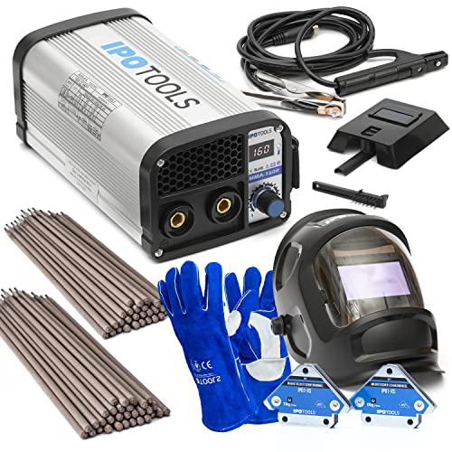 IPOTOOLS MMA-160R Elektrodenschweißgerät Vollausstattung - 160 Ampere Schweißgerät DC MMA/E-Hand Welder mit Schweißhelm / 2kg Elektroden/Handschuhen/Magnete, 7 Jahre Garantie von IPOTOOLS